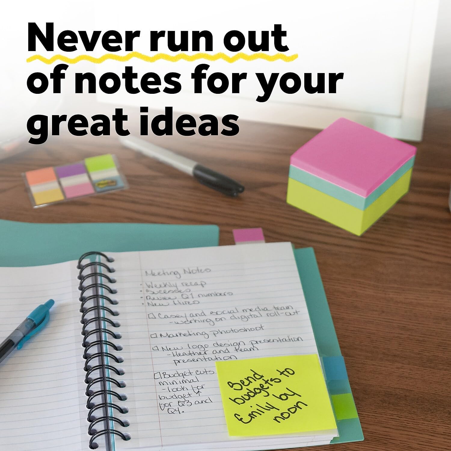 Post-it Notes Cube, 3 in. x 3 in., Bright Colors, Power Pink, Aqua Splash, Acid Lime, 400 Sheets/Cube, 1 Cube/Pack