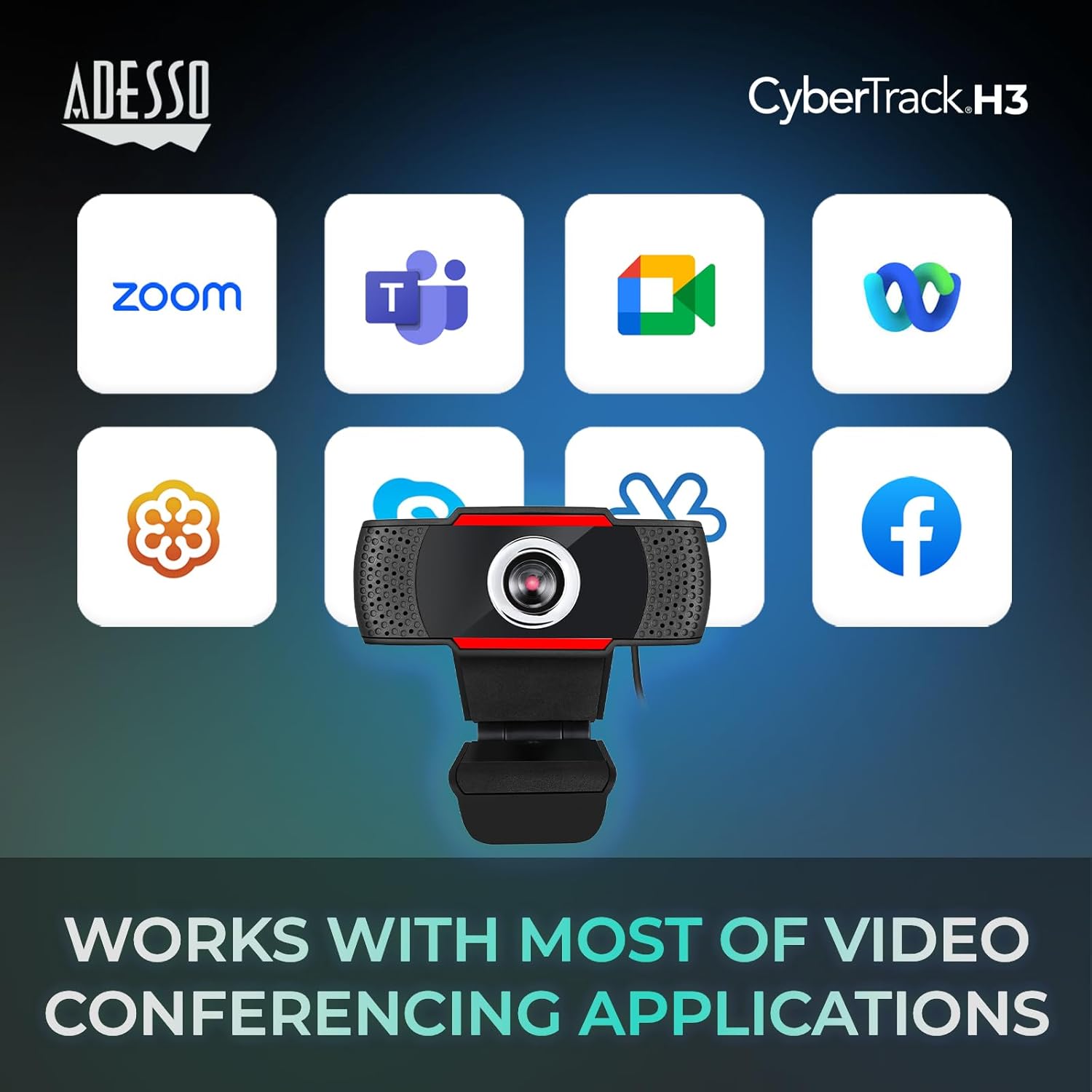 Adesso CyberTrack H3 Webcam, 2-3/16inH x 2-3/16inW x 2inD, AEOCYBERTRCKH3