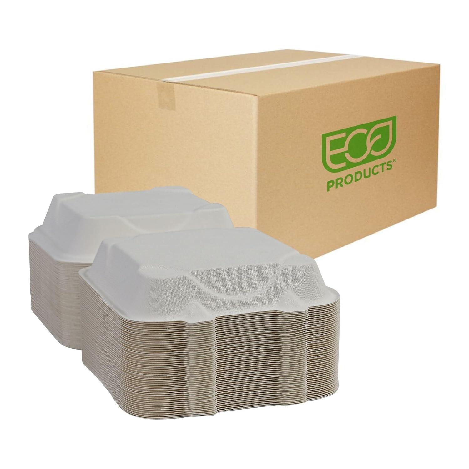 Eco-Products Compostable Bagasse Molded-Fiber Hinged Clamshell Containers