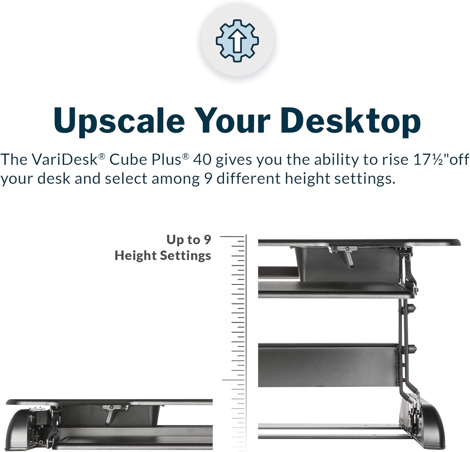 Vari VariDesk Cube Plus 40 - Two-Tier Cubicle Standing Desk Converter for Dual Monitors