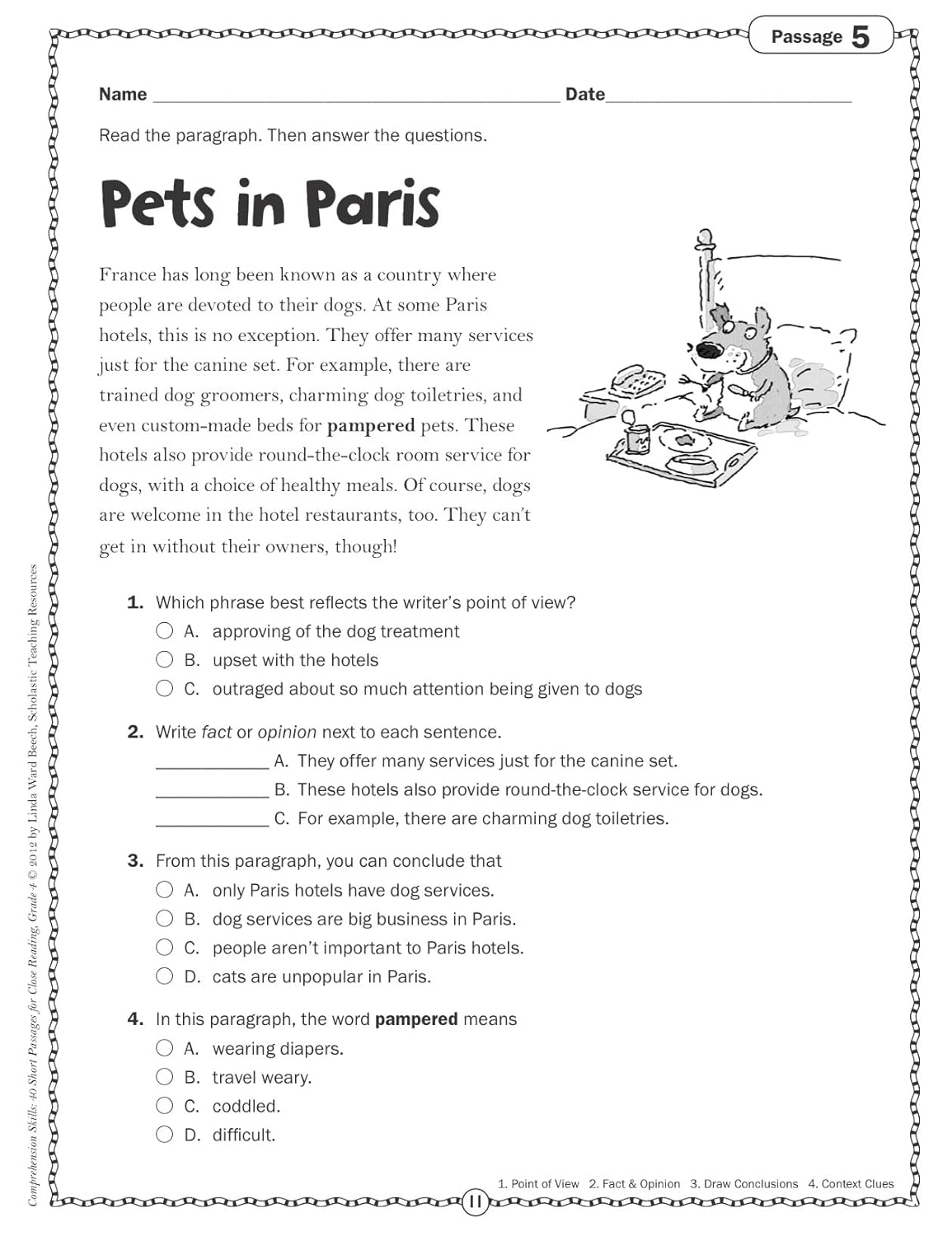 Scholastic Comprehension Skills: 40 Short Passages For Close Reading, Grade 4
