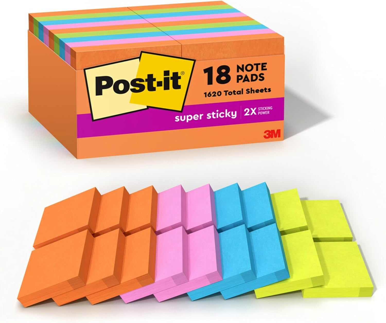 Post-it Super Sticky Notes, 18 Sticky Note Pads, 1 7/8 x 1 7/8 in., Energy Boost Collection
