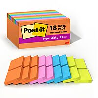 Post-it Super Sticky Notes, 18 Sticky Note Pads, 1 7/8 x 1 7/8 in., Energy Boost Collection