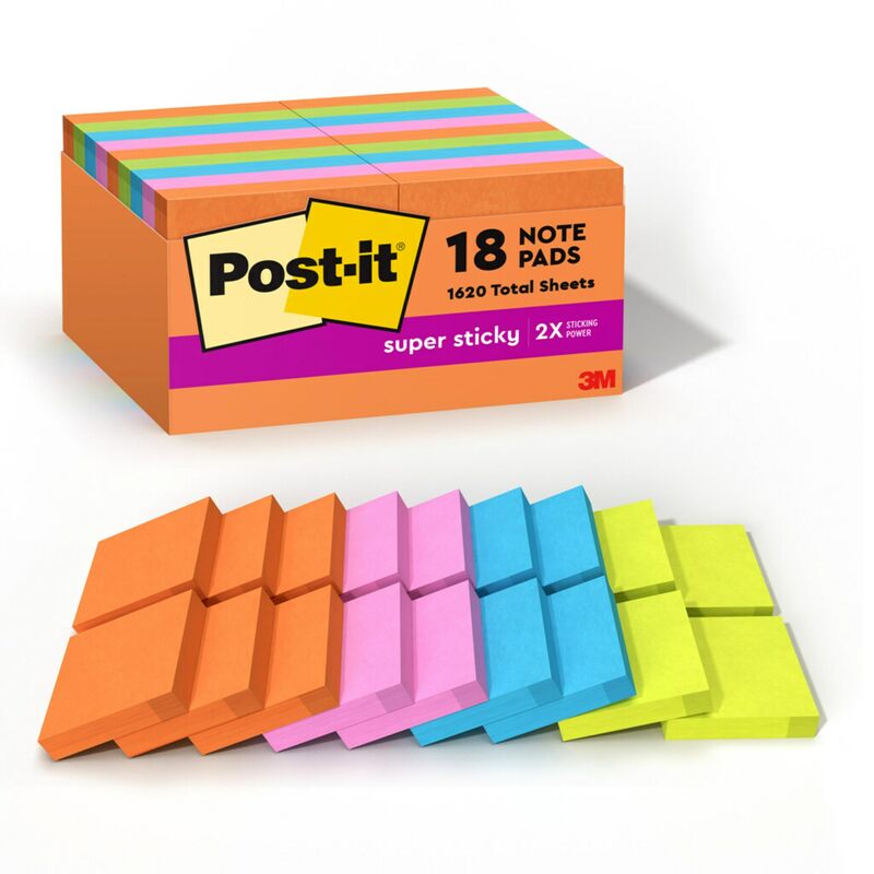 Post-it Super Sticky Notes, 18 Sticky Note Pads, 1 7/8 x 1 7/8 in., Energy Boost Collection