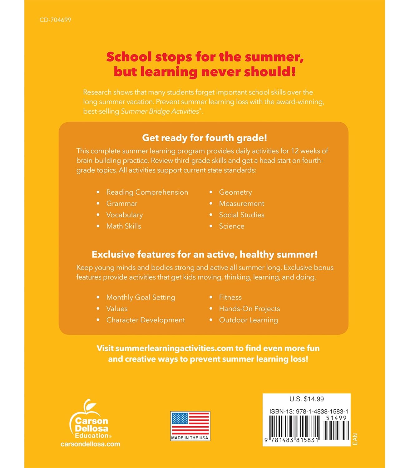 Summer Bridge Activities 3rd to 4th Grade Workbook, Activity Book With Math, Reading Comprehension, Science, Fitness