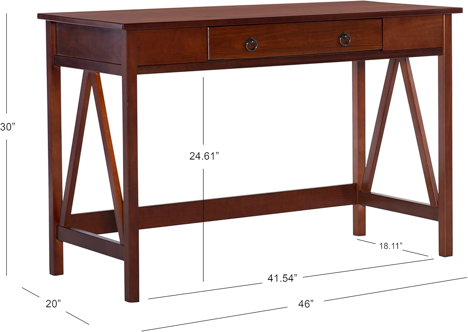 Linon Rockport 46inW Home Office Writing Desk, Antique Tobacco