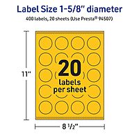 Avery Printable Round Labels, Sure Feed Technology, 1-5/8" Diameter, Bright Yellow, Print-to-The-Edge, Laser/Inkjet Printable