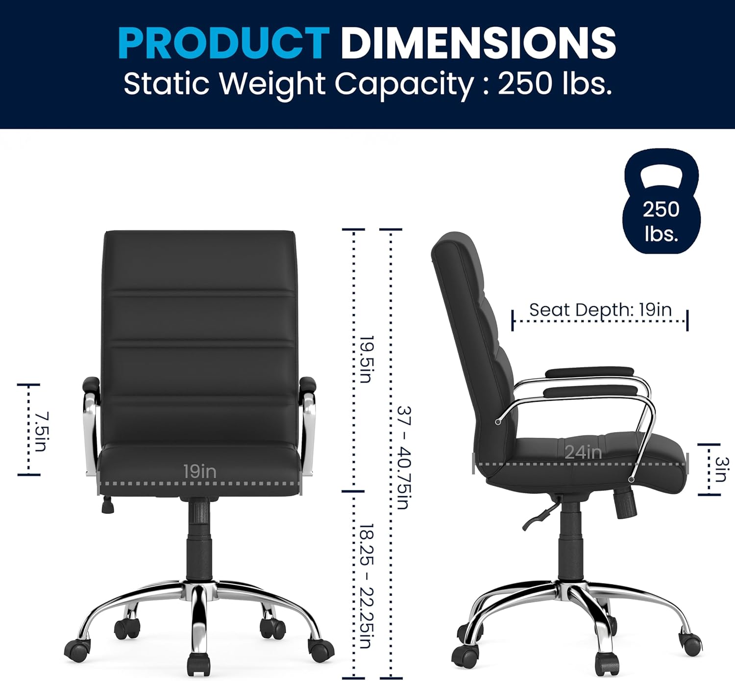 Flash Furniture Whitney Mid-Back Swivel LeatherSoft Desk Chair with Padded Seat and Armrests