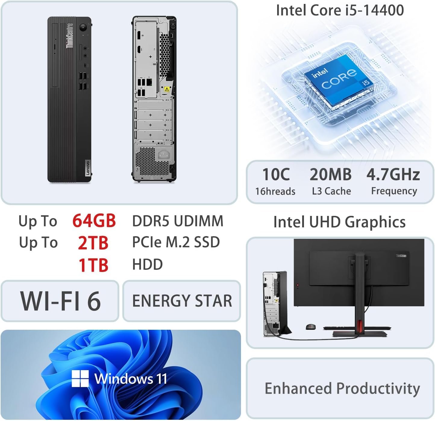 Lenovo ThinkCentre M70s SFF Business Desktop | 14th Gen Intel 10-Core i5-14400 | 16GB DDR5 | 512GB SSD | HDMI | DP | Wi-Fi 6