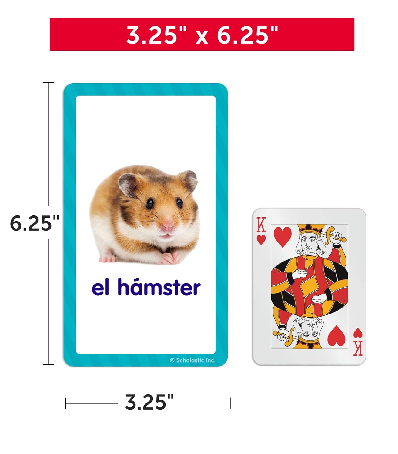 Scholastic English-Spanish First Words Flash Cards, 6-5/16inH x 3-7/16inW, Pre-K, Pack Of 56 Cards
