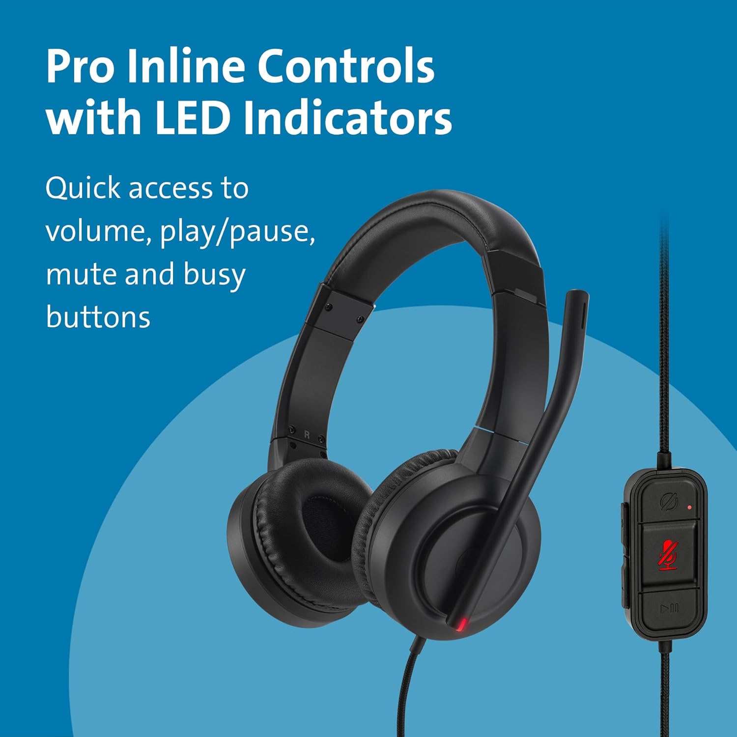 Kensington H1000 USB-C On-Ear Headset, 270° Rotating Noise-Canceling Microphone, Quick Buttons for Volume, Play/Pause, Mute