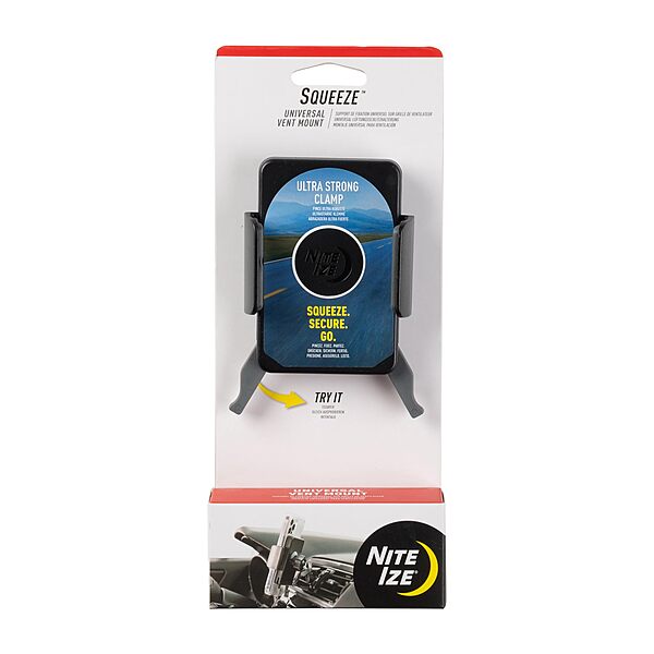 Nite Ize Squeeze Universal Vent Mount - Phone Mount for Car Vent - Sturdy Phone Mount & Holder with Ball Joint - Black