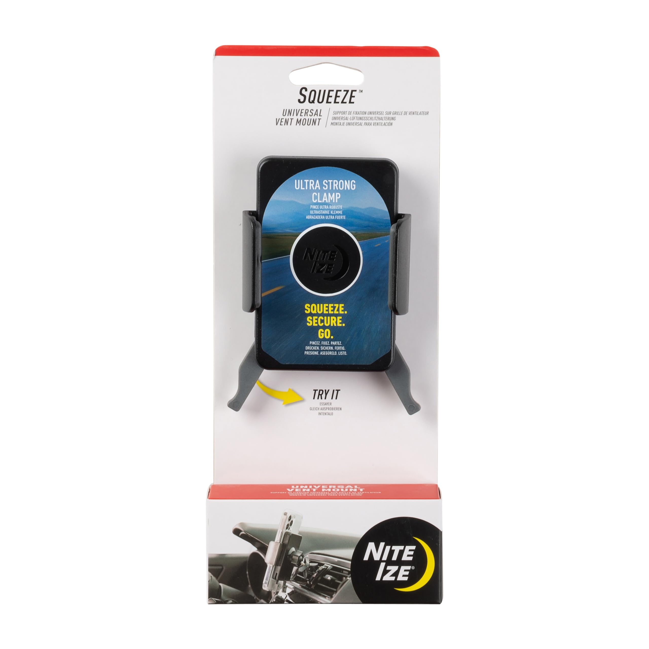 Nite Ize Squeeze Universal Vent Mount - Phone Mount for Car Vent - Sturdy Phone Mount & Holder with Ball Joint - Black