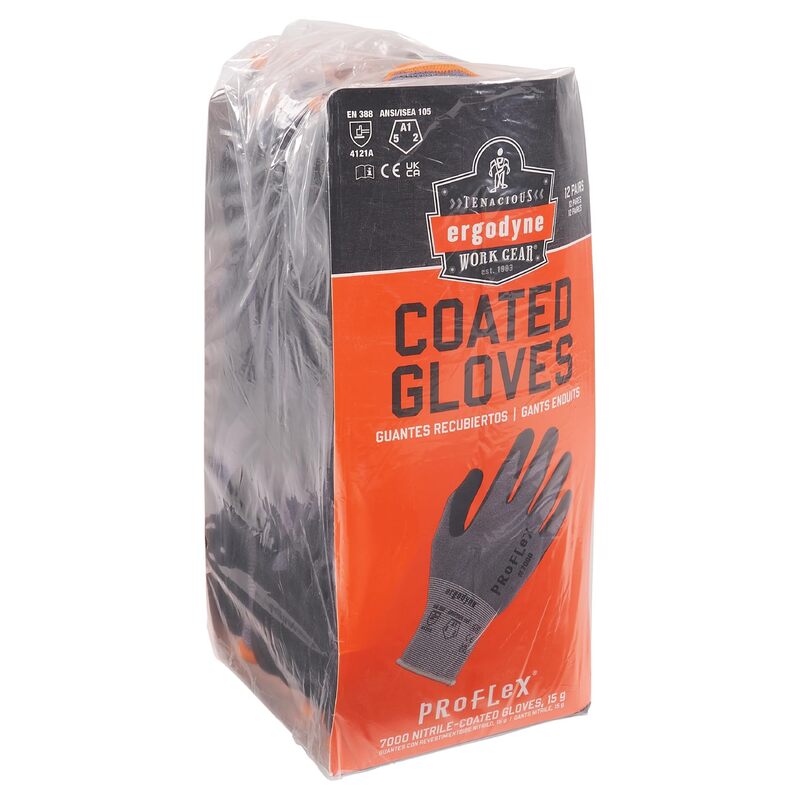 Ergodyne ProFlex 7000 Nitrile Coated Work Gloves, Foam Nitrile Palms for Flexible No Slip Grip, 15g, 12-Pack