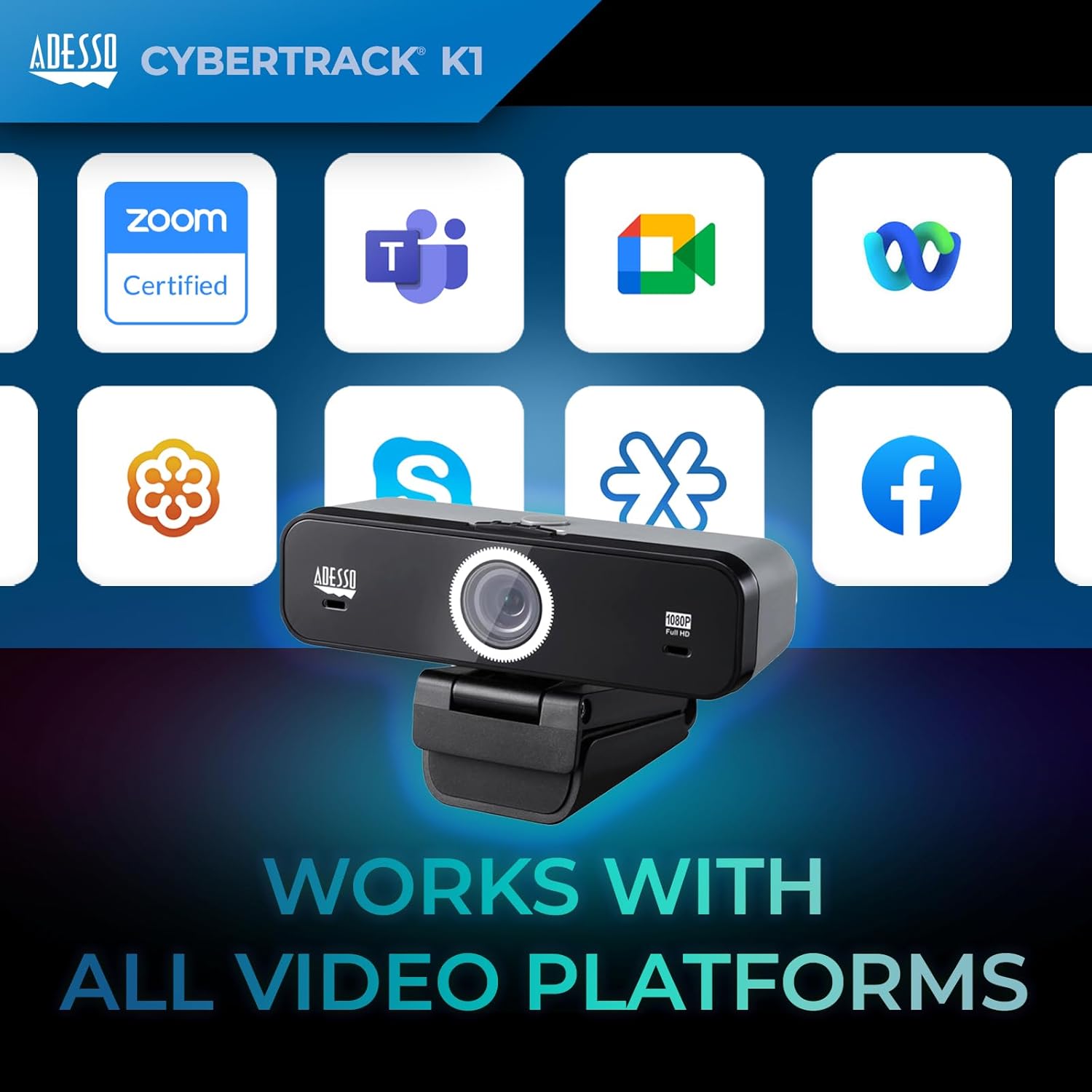 CyberTrack K1 1080P Full HD Fixed Focus USB Webcam with Adjustable View Angle Built-in Dual Microphones, Privacy Shutter