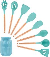 MegaChef 9-Piece Silicone and Wood Utensil Set with Ceramic Holder