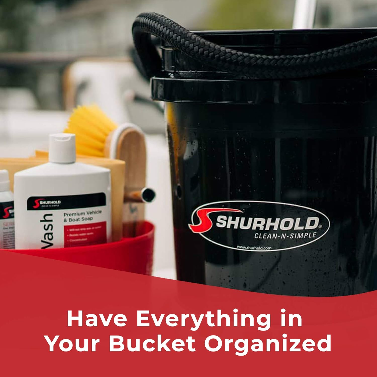 SHURHOLD One Bucket System - 5 Gallon Bucket with Rope Handle, Lid, Caddy & Grate