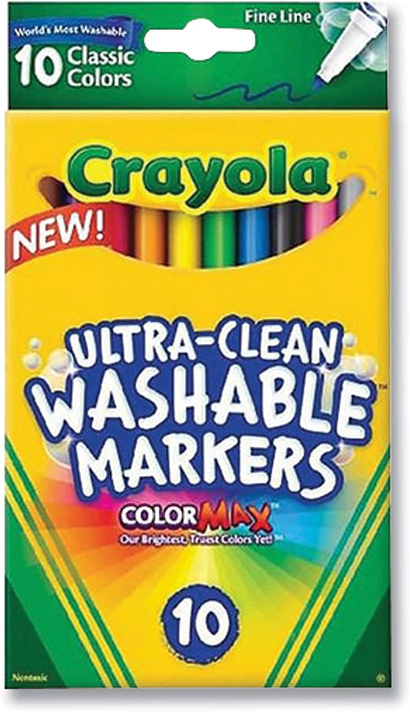 Crayola Ultra-Clean Washable Markers, Fine Line Multicolor, 10 Count 10 Count (Pack of 1)