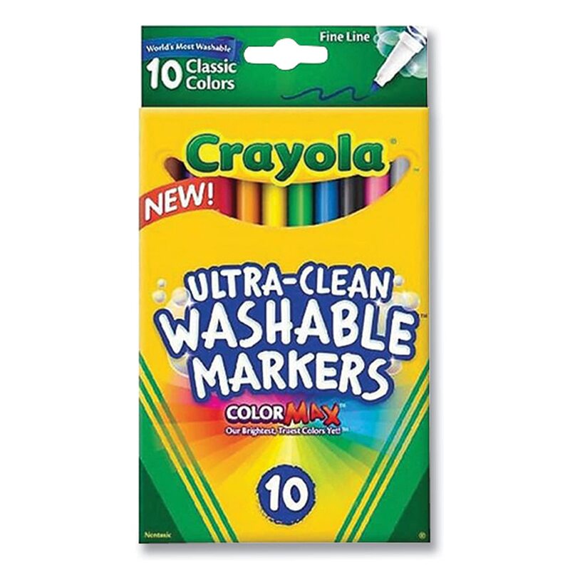 Crayola Ultra-Clean Washable Markers, Fine Line Multicolor, 10 Count 10 Count (Pack of 1)