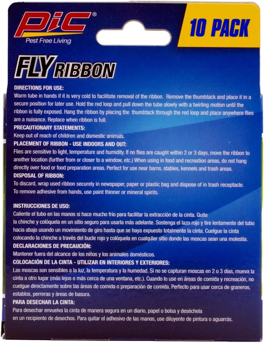 PIC FR10B 69060216325 Fly Ribbons Fruit Fly Traps for Indoors and Outdoors, Bug Trap for Winged Insects, Set of 10