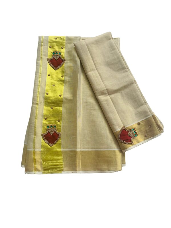 Kuthampully Kerala Kasavu Set Mundu For Women | Handcrafted Aari work Kerala Set Mundu | Tissue Onam Set Mundu With Blouse | Women's Zari Kasavu | EKM-601 (Maroon)