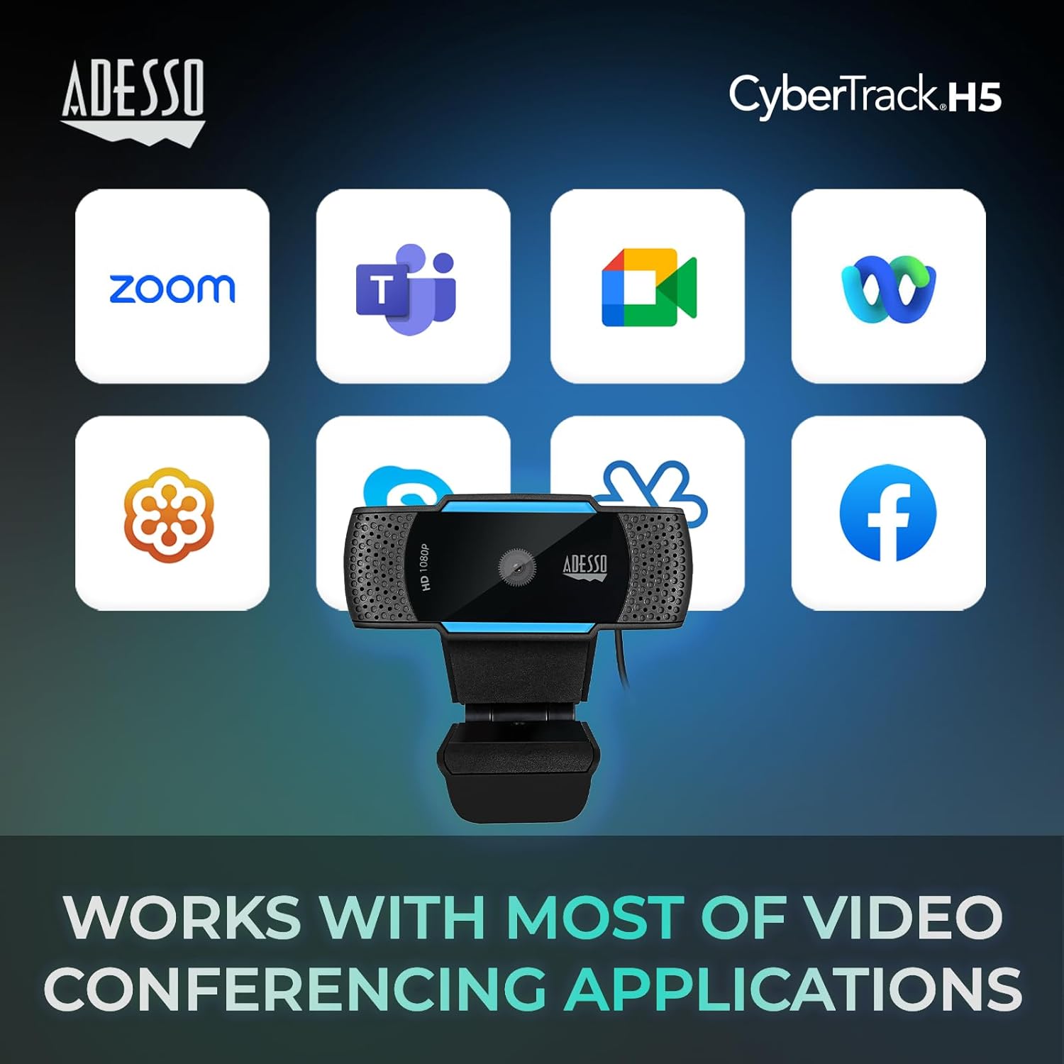 Cybertrack H5 1080p Hd USB Autofocus Webcam with Microphone, 1920 Pixels X 1080 Pixels, 2.1 Mpixels, Black