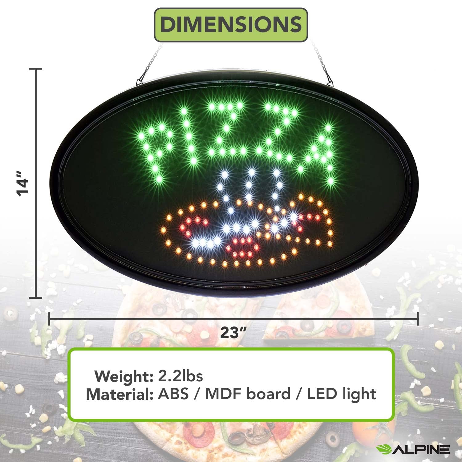 Alpine Industries LED Pizza Sign (Oval) - Commercial Grade Eye Catching Store Sign