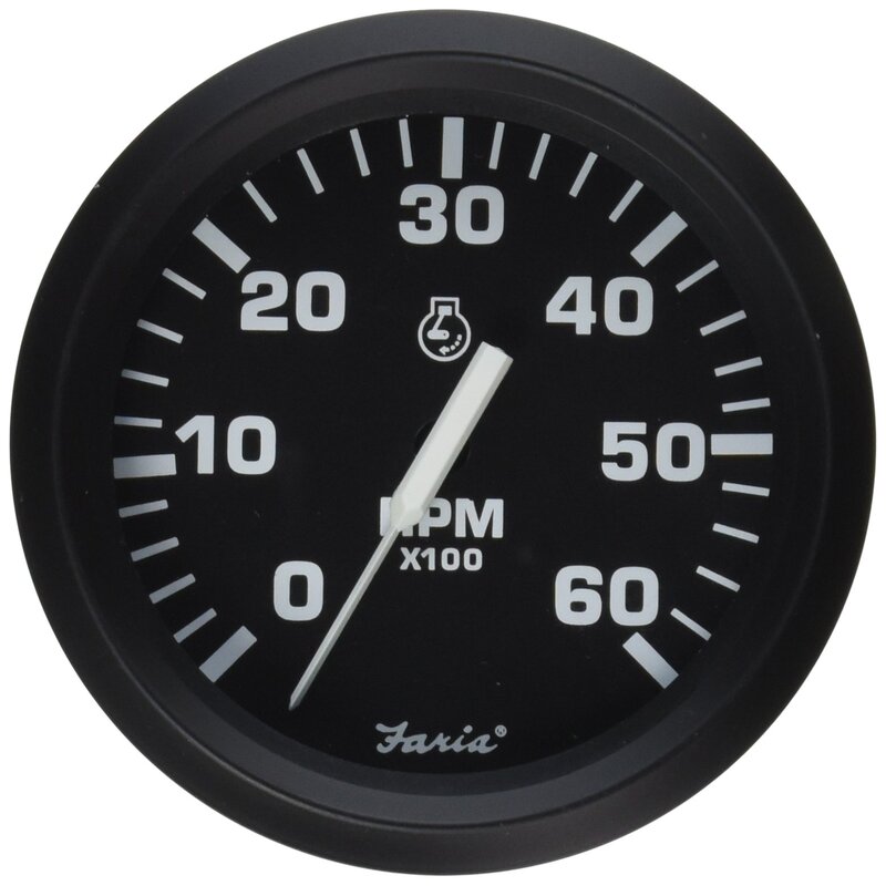 Faria Euro Black 4" Tachometer - 6,000 RPM (Gas - Inboard & I/O) - Model 32804