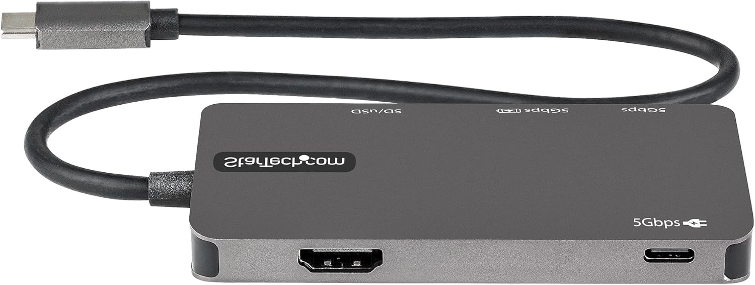 StarTech.com USB C Multiport Adapter - USB-C to 4K HDMI, 100W Power Delivery Pass-Through, SD/MicroSD Slot