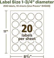 AVERY EcoFriendly Matte White Recycled Round Labels, 1.75" Diameter, Print-to-The-Edge, Permanent Adhesive