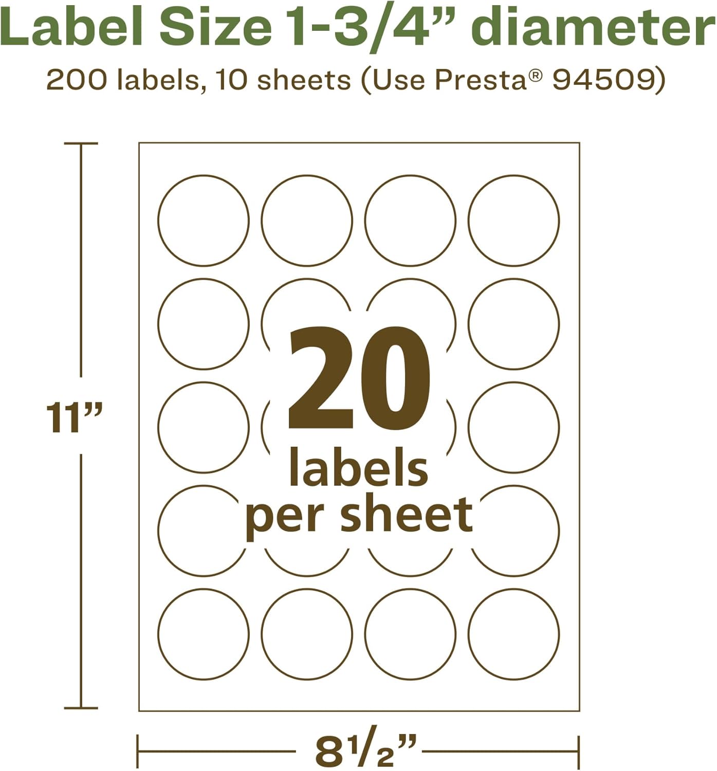 AVERY EcoFriendly Matte White Recycled Round Labels, 1.75" Diameter, Print-to-The-Edge, Permanent Adhesive