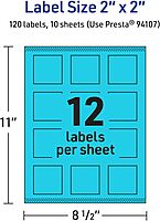 Avery Printable Square Labels, Sure Feed Technology, 2" x 2", Bright Blue, Print-to-The-Edge, Laser/Inkjet Printable