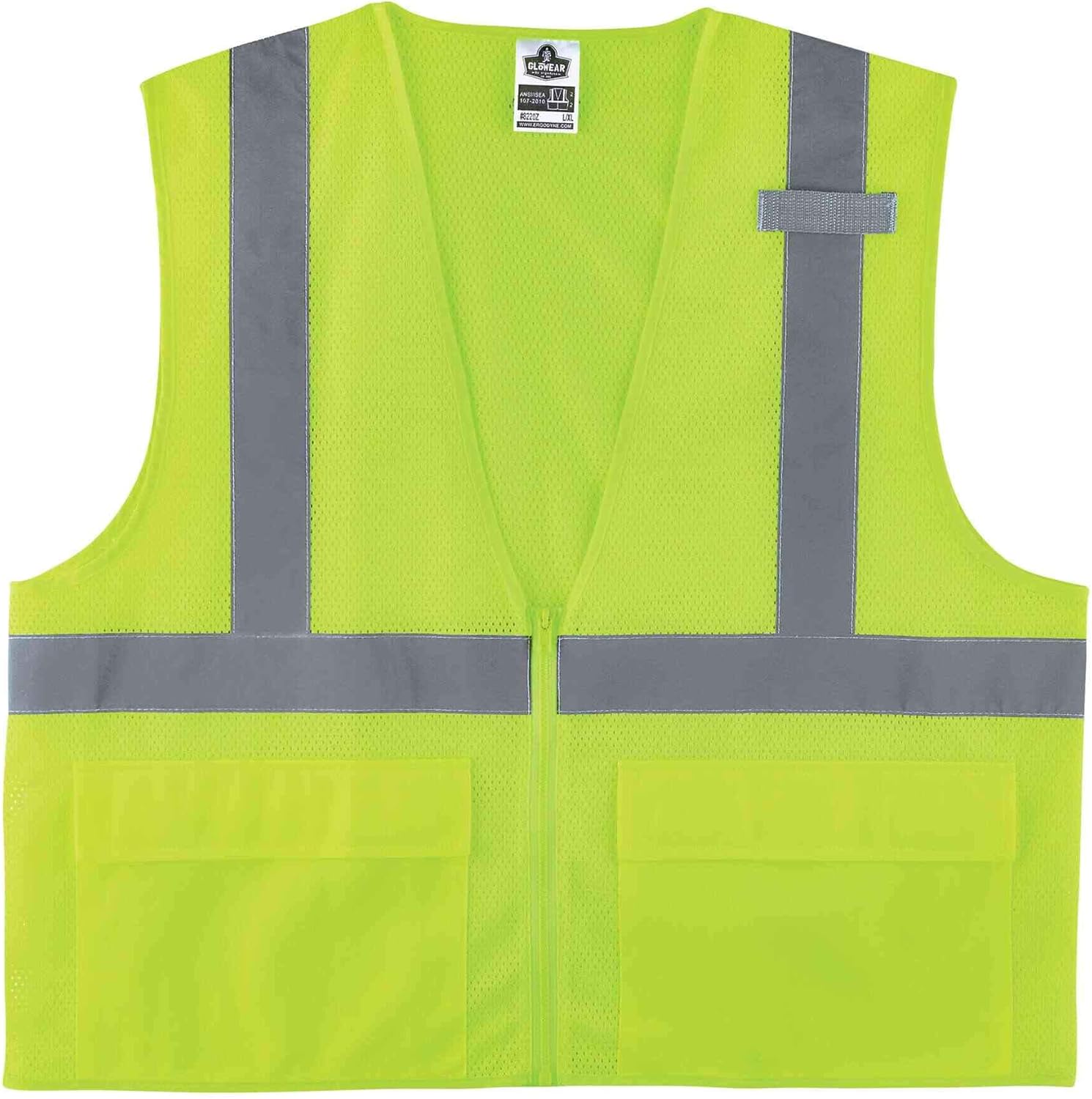Ergodyne GloWear 8220Z High Visibility Reflective Safety Vest, ANSI/ISEA 107 Class 2, Zipper Closure