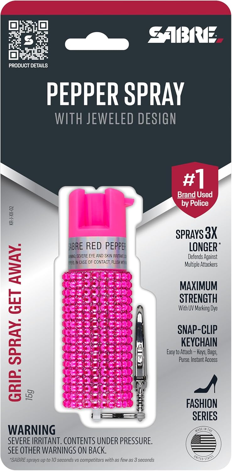 SABRE Jeweled Pepper Spray with Snap Clip, Maximum Strength