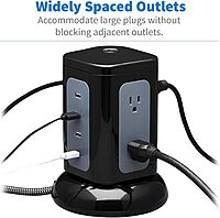 Tripp Lite TLP606UCTOWER Surge Protector Tower with USB Ports, 1800 Joules, 6-Outlets, 3 USB-A + 1 USB-C, 8ft Cord, Desk Accessory Charging Tower, Dorm Essentials, Tower Power Strip with Surge
