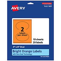 Avery Printable Oval Labels, Sure Feed Technology, 4" x 6", Bright Orange, Print-to-the-Edge, Laser/Inkjet