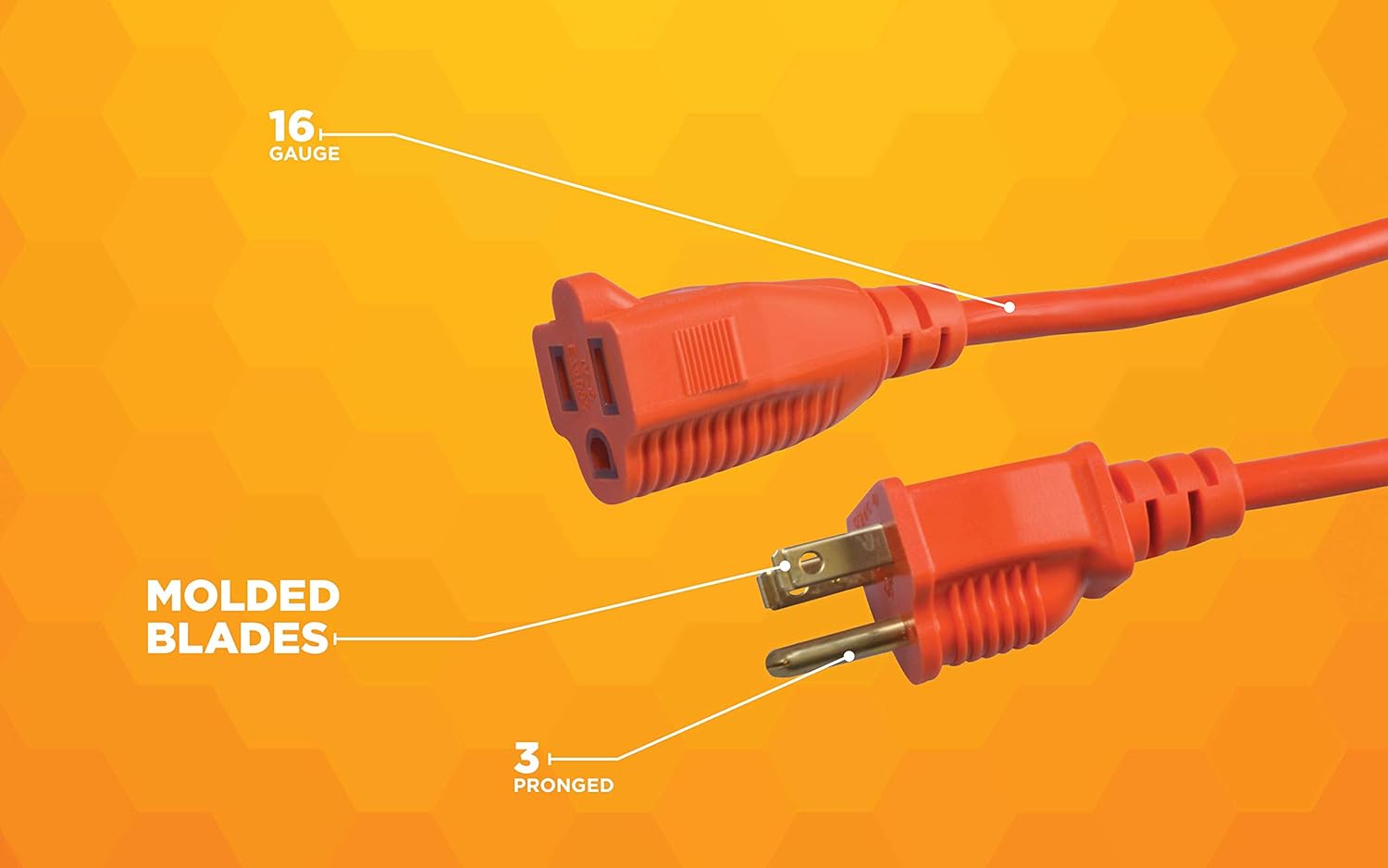 Heavy Duty Outdoor vinyl Power Extension Cord SJTW, Orange, 16/3, 100 FT. 100-Feet