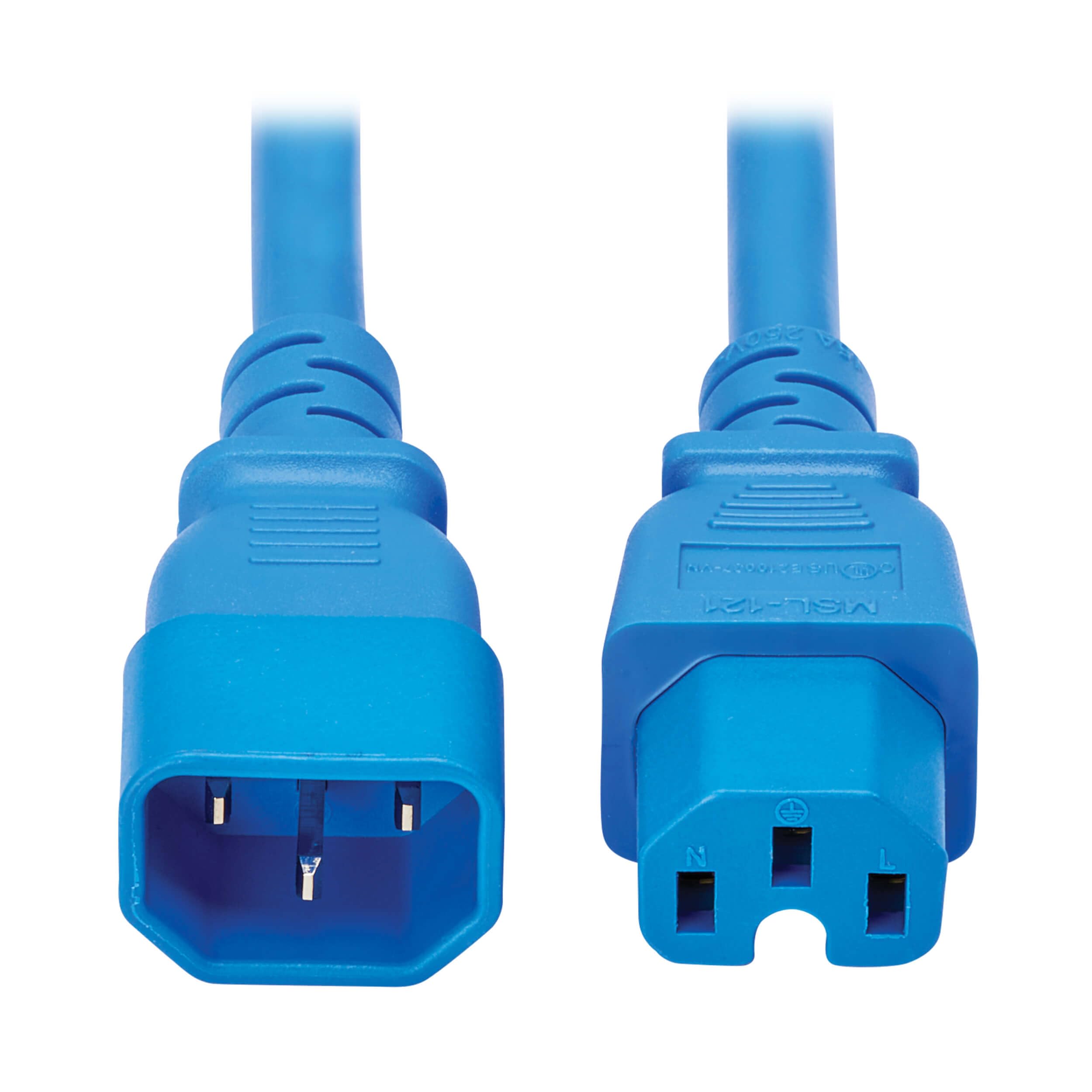 Tripp Lite C14 to C15 Power Cord Heavy-Duty Extension Cable, 10 Feet / 3.1 Meters, Blue, 15A, 250V, 14 AWG, UL-Listed Cable