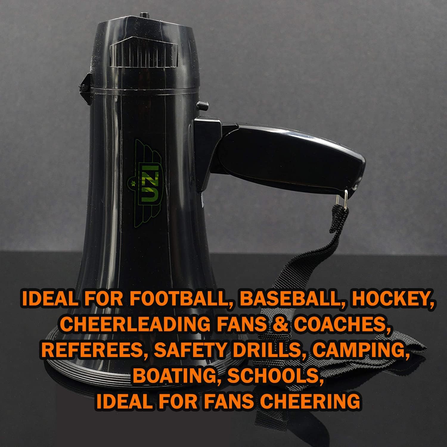 Uzi UZI-MP-204R 15-Watt Megaphone with Siren, Adjustable Volume and Recording Playback, Black