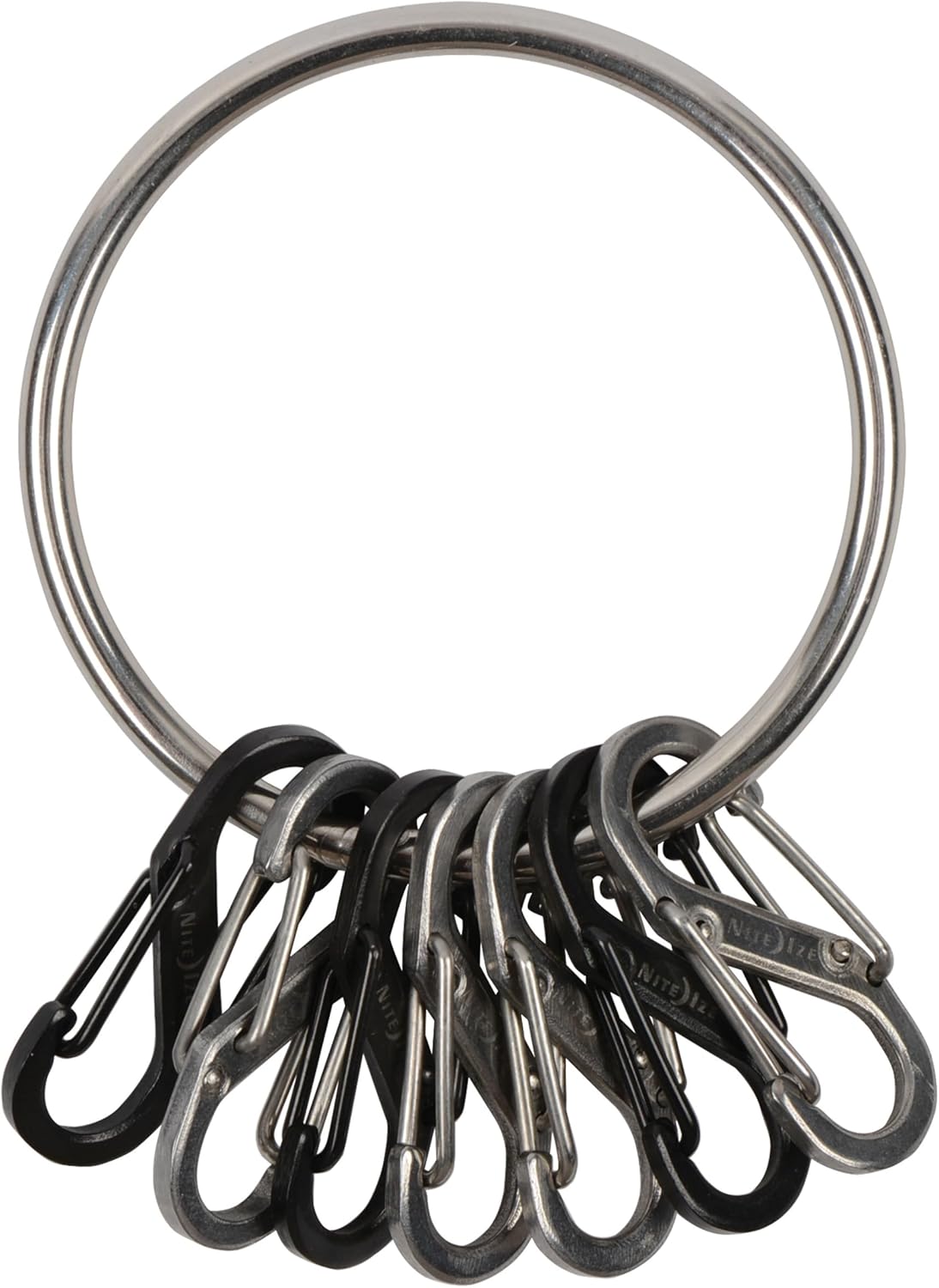 Nite Ize BigRing Steel S-Biner - Key Holder with Carabiners - Heavy-Duty Organizer with Black & Stainless Steel S-Biners
