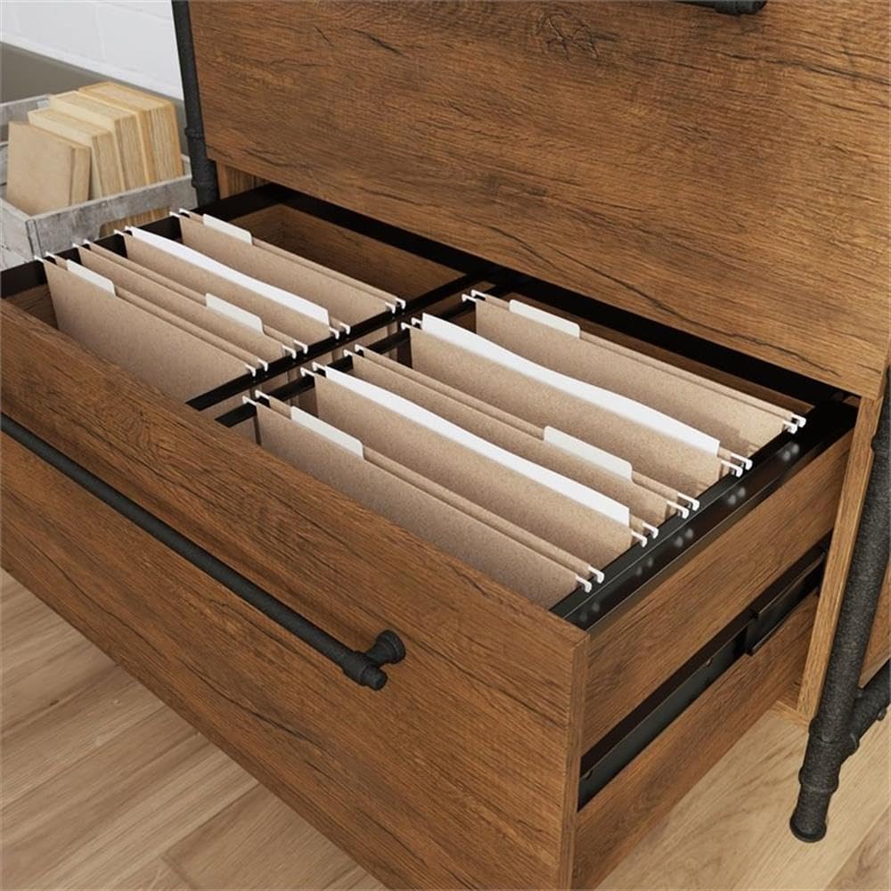 Sauder Iron City 31inW x 20inD Lateral 2-Drawer File Cabinet, Checked Oak