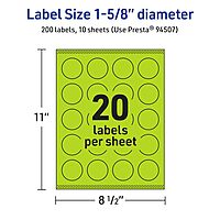 Avery Printable Round Labels, Sure Feed Technology, 1-5/8" Diameter, Bright Green Labels, Print-to-The-Edge