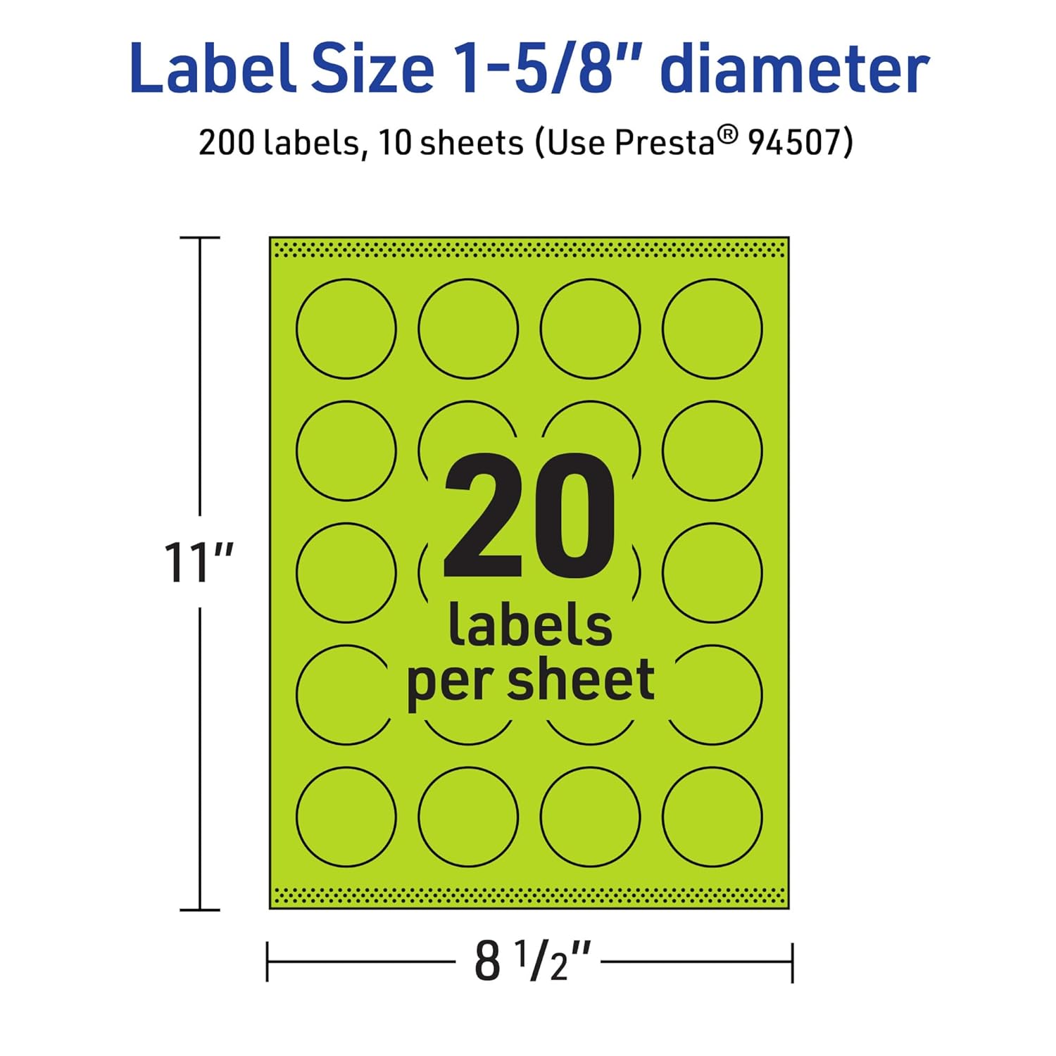 Avery Printable Round Labels, Sure Feed Technology, 1-5/8" Diameter, Bright Green Labels, Print-to-The-Edge