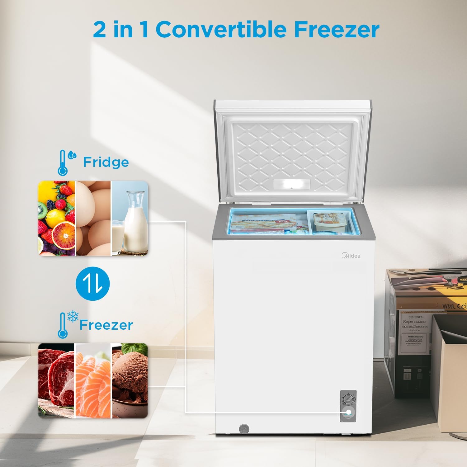 Midea MERC05C4BAWW - Congelador de pecho de 5.1 pies cúbicos Midea MERC05C4BAWW - Congelador de pecho de 5.1 pies cúbicos