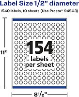 AVERY Glossy White Round Labels, Sure Feed Technology, 1/2" Diameter