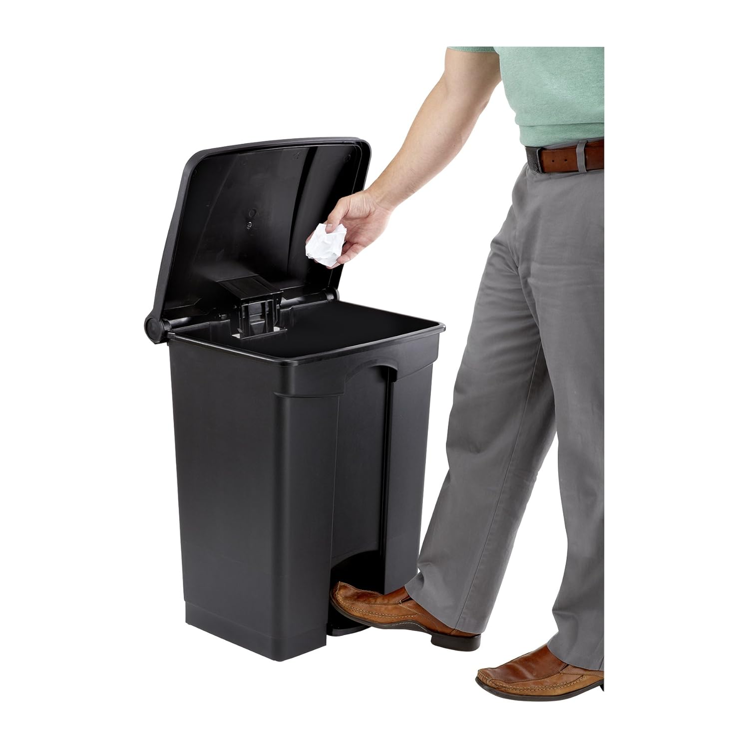 SAFCO Step On Plastic Trash Can with Foot Pedal, Hands Free Indoor All-Purpose Waste Bin