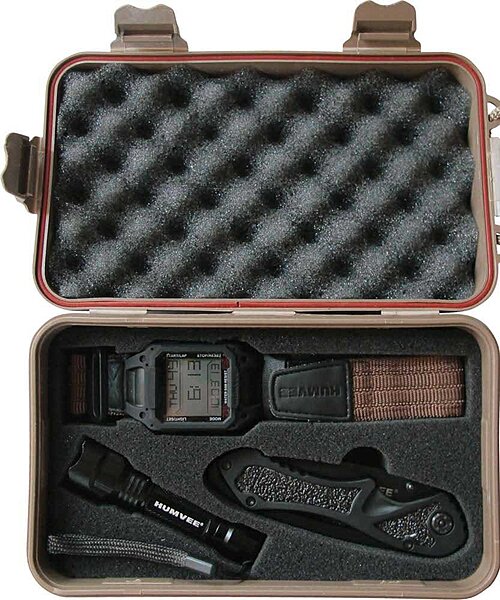 Humvee HMV-RCN-RM1 Recon Mission Kit with Digital Watch, Knife and Tactical LED Flashlight, Black and Tan