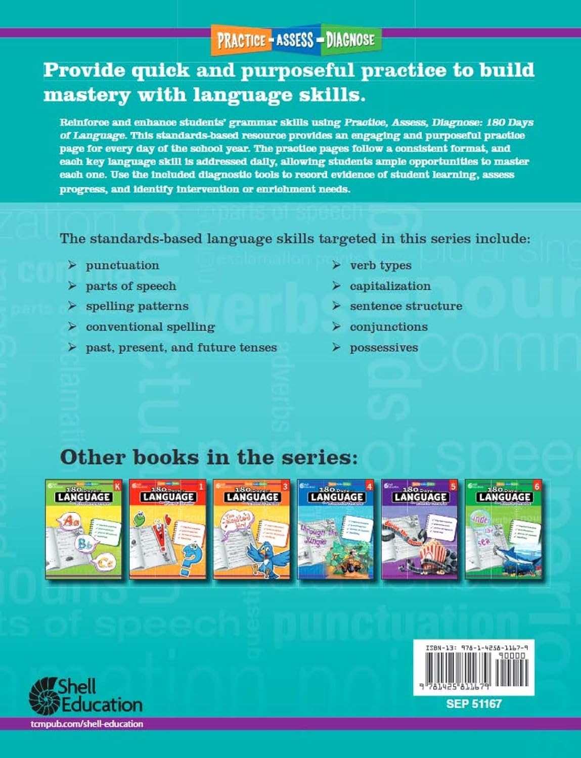 Shell Education 180 Days of Language for Second Grade (180 Days of Practice)