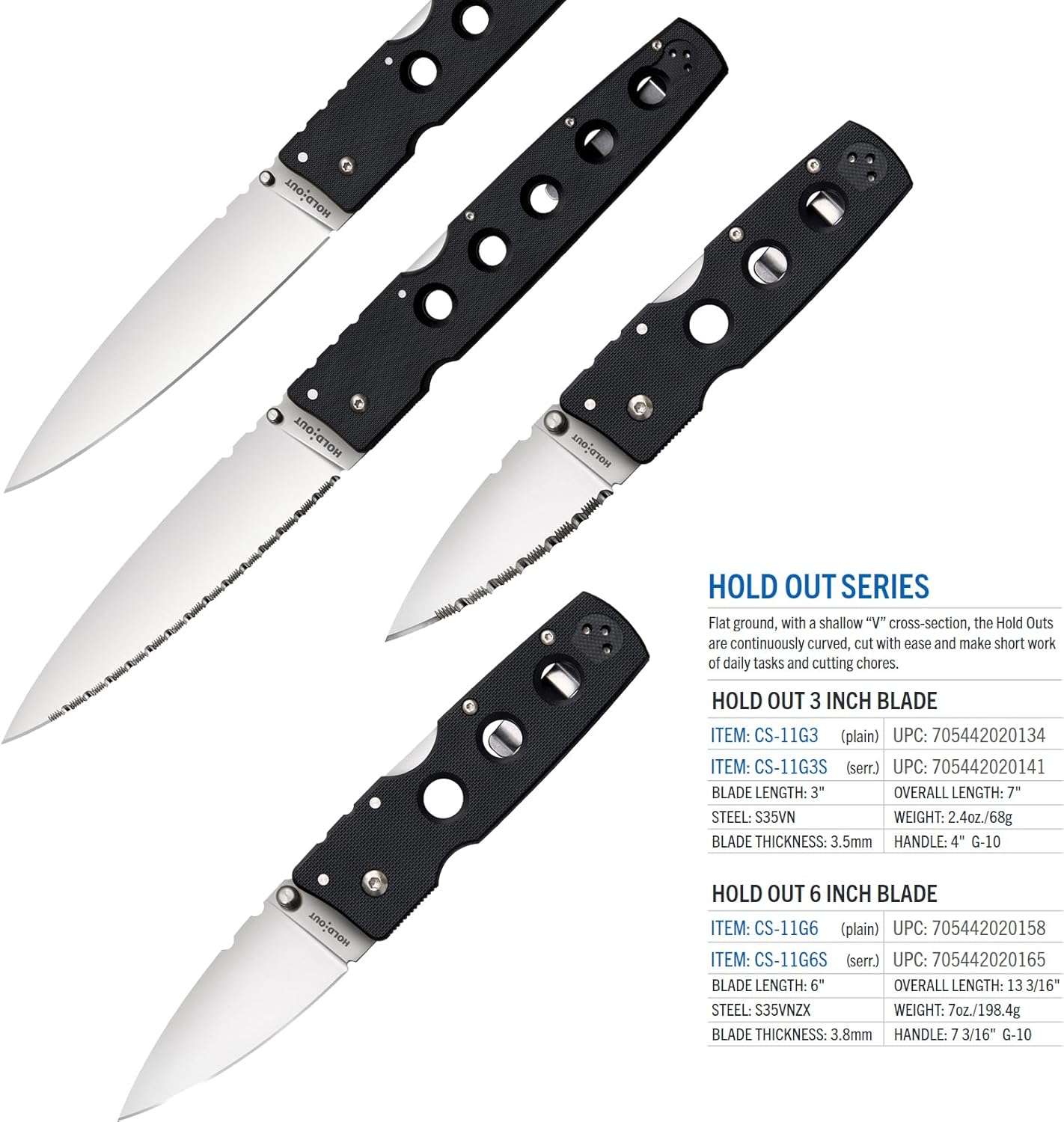 COLD STEEL Hold Out 3" S35VN Folding Pocket Knife with G-10 Handle and Tri-Ad Lock