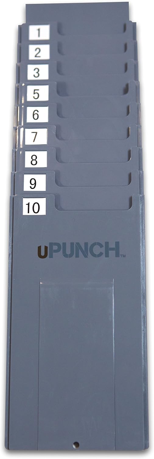 uPunch HNTCR10 Expandable Adjustable Time Card Rack, 10 Pockets, 4inH x 7 5/8inW x 4 1/2inD, Gray